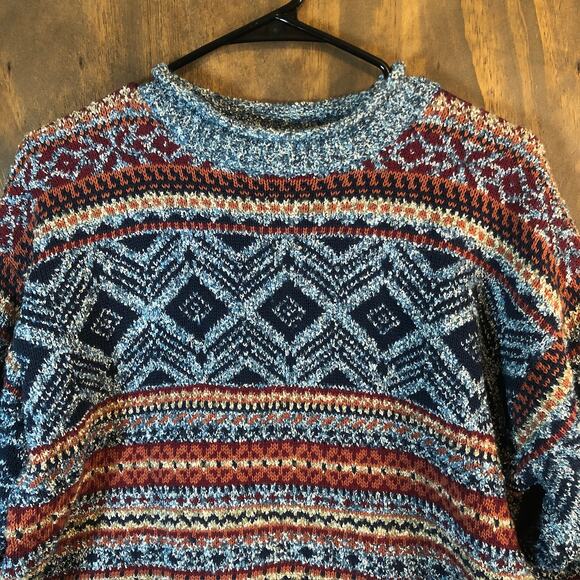 Vintage Le Moda Womens Sweater Multi Aztec Crew Neck Wool Blend Knit Stretch M - Picture 2 of 12